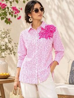 STIL-O-STITCH - Womens Cotton Pink Shirt