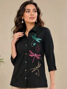 STIL-O-STITCH - Womens Cotton Black Shirt