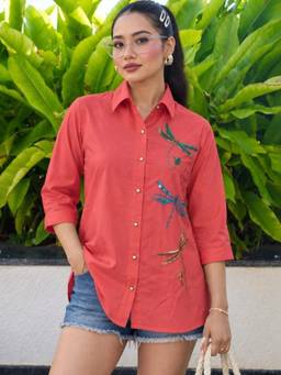 STIL-O-STITCH - Womens Cotton Red Shirt