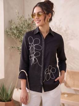 STIL-O-STITCH - Womens Cotton Black Shirt