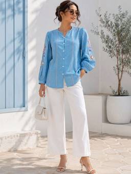 STIL-O-STITCH - Womens Cotton Blue Shirt