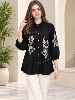 STIL-O-STITCH - Womens Cotton Black Shirt