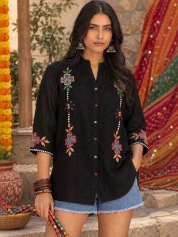 STIL-O-STITCH - Womens Polycotton Black Shirt