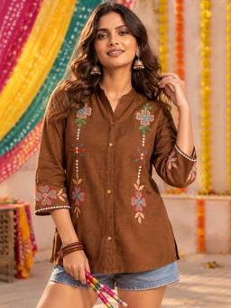 STIL-O-STITCH - Womens Polycotton Brown Shirt