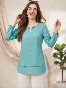 STIL-O-STITCH - Womens Chambray Green Shirt