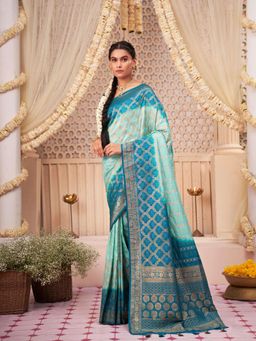 Odette - Sky Blue Raw Silk Saree with Unstitched Blouse