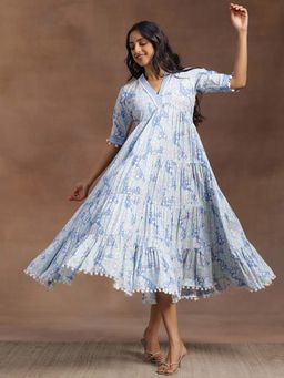Libas - Women Blue Floral Printed Flared Dress