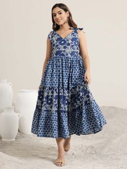 Libas - Women Indigo Floral Printed Flared Dress
