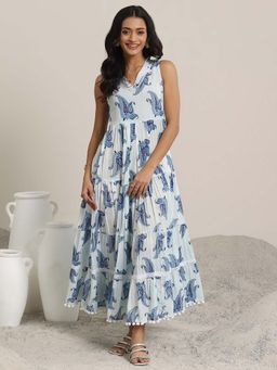 Libas - Women Blue Paisley Printed Flared Dress
