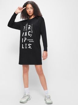 Bewakoof - Womens Black Graphic Boxy Dresses