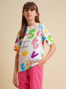 VERO MODA - Girl Typographic Regular Fit White T-Shirt