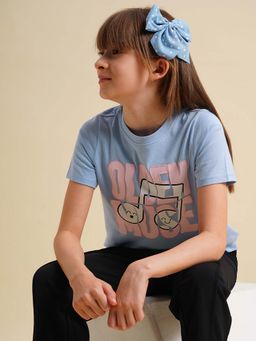 VERO MODA - Girl Typographic Regular Fit Light Blue T-Shirt