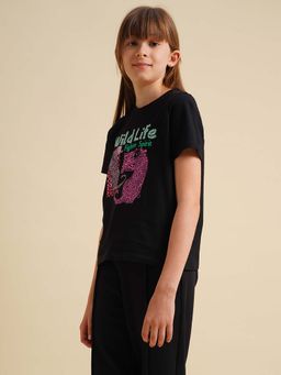 VERO MODA - Girl Graphic Print Regular Fit Black T-Shirt
