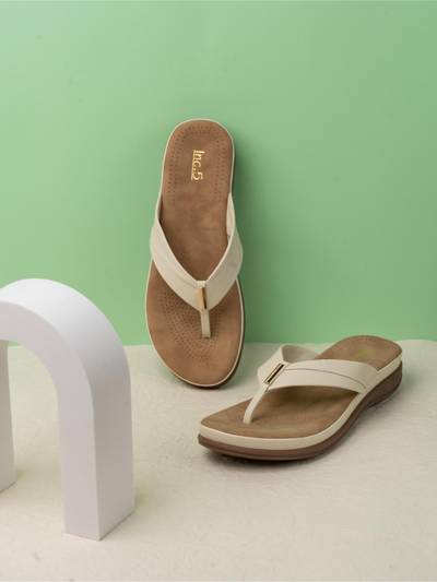 Womens Cream Casual Solid Round Toe Sandals