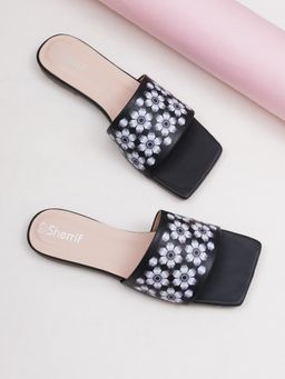 Sherrif Shoes - Women Black Printed Square Toe Flats
