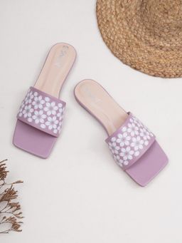 Sherrif Shoes - Women Lavender Printed Square Toe Flats