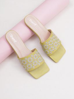 Sherrif Shoes - Women Yellow Printed Square Toe Flats
