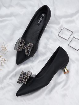 Sherrif Shoes - Black Kitten Solid Pump Heels