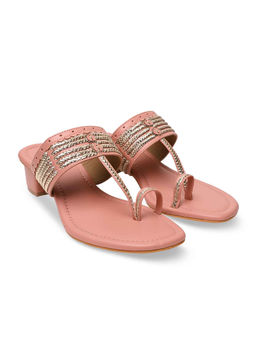 ROCIA - By Regal Pink Women Kolhapuri Block Heel Sandals
