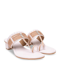 ROCIA - By Regal White Women Kolhapuri Block Heel Sandals