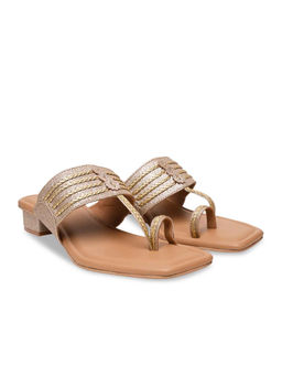 ROCIA - By Regal Gold Women Shimmer Kolhapuri Block Heels