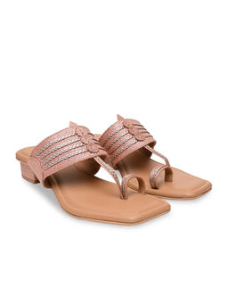 ROCIA - By Regal Pink Women Shimmer Kolhapuri Block Heels