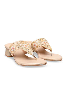 ROCIA - By Regal Gold Women Embroidered Block Sandals Heels