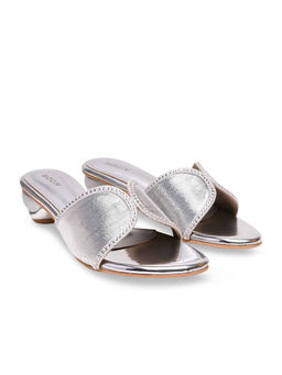 ROCIA - By Regal Silver Women Diamond Studded Block Sandals Heels