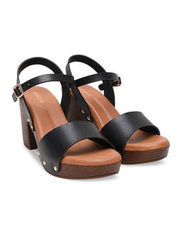 ROCIA - By Regal Black Women Casual Block Heel Sandals
