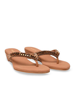 ROCIA - By Regal Antique Brown Women Casual Embroidered Wedges Heels Sandals