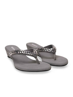 ROCIA - By Regal Grey Women Casual Embroidered Wedges Heels Sandals