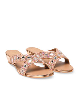 ROCIA - By Regal Rose Gold Women Embroidered Wedges Heels Sandals