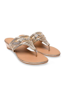 ROCIA - By Regal Gold Women Embroidered Wedges Heels Sandals