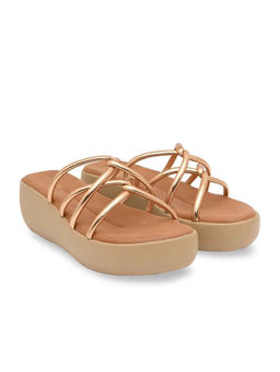 ROCIA - By Regal Rose Gold Women Criss Cross Platforms Heels Sandals