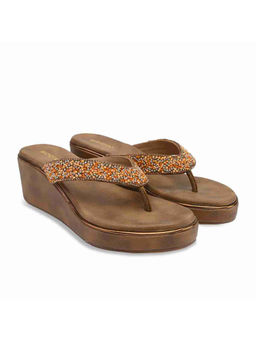 ROCIA - By Regal Antique Gold Women Embroidered Wedges Heels Sandals