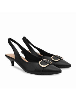 ROCIA - By Regal Black Women Buckled Kitten Mule Heels