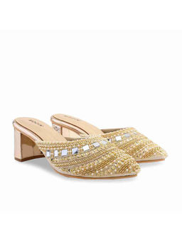 ROCIA - By Regal Gold Women Hand Embroidered Block Heel Mules
