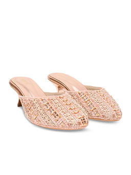 ROCIA - By Regal Rose Gold Women Embroidered Kitten Heel Mules