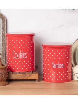 Voncasa - Stylish Red Cookie & Namkeen Jar