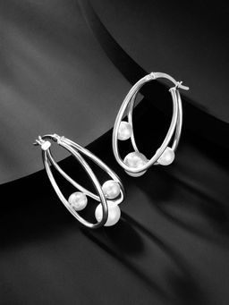 Peora - 925 Sterling Silver Anti Tarnish Small Hoop Pearl Earrings Huggie Jewellery-PF17E79