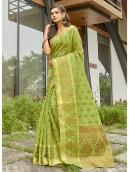 Sangam Prints - Light Green Woven Work Traditional Saree with Unstitched Blouse