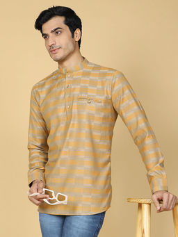TABARD - Cotton Full Sleeve Regular Fit Checks Yellow Short Kurta for Men