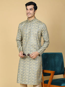 TABARD - Cotton Full Sleeve Regular Fit Jaquard Blue Kurta for Men
