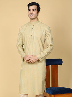 TABARD - Cotton Full Sleeve Regular Fit Stripe Beige Kurta for Men