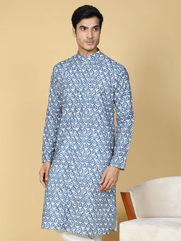 TABARD - Cotton Full Sleeve Regular Fit Printed Blue Kurta for Men