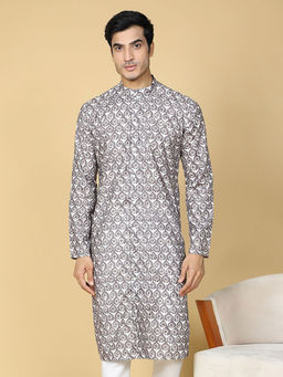 TABARD - Cotton Full Sleeve Regular Fit Printed Brown Kurta for Men