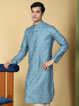 TABARD - Cotton Full Sleeve Regular Fit Printed Blue Kurta for Men