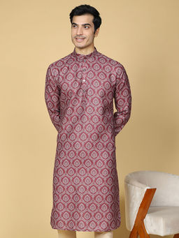 TABARD - Cotton Full Sleeve Regular Fit Printed Maroon Kurta for Men