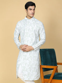TABARD - Cotton Full Sleeve Regular Fit Printed Green Kurta for Men