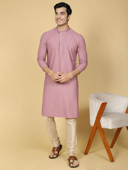 TABARD - Cotton Full Sleeve Regular Fit Chikankari Embroidery Purple Kurta Set For Men